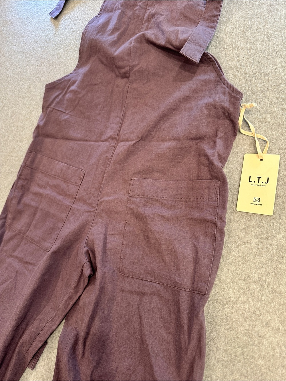 Letter To Juliet Linen Blend Wide-Leg Overalls in Deep Plum - Picture 4 of 9